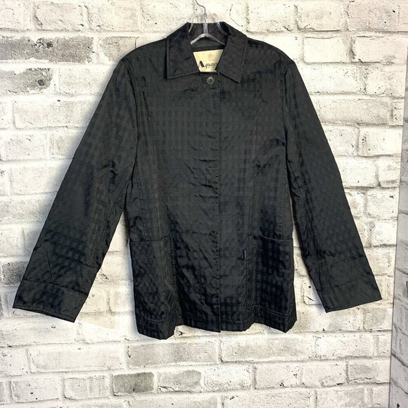 Aquascutum Vintage 80s Short Trench Coat Black Check Mid Mac Jacket - Picture 1 of 15